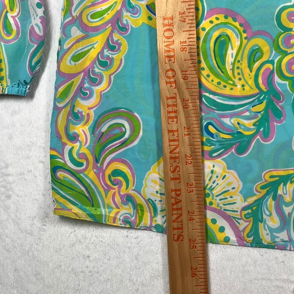 Lilly Pulitzer Silk Blouse Womens S Turquoise Multi Paisley Top Preppy Boho - Picture 5 of 11